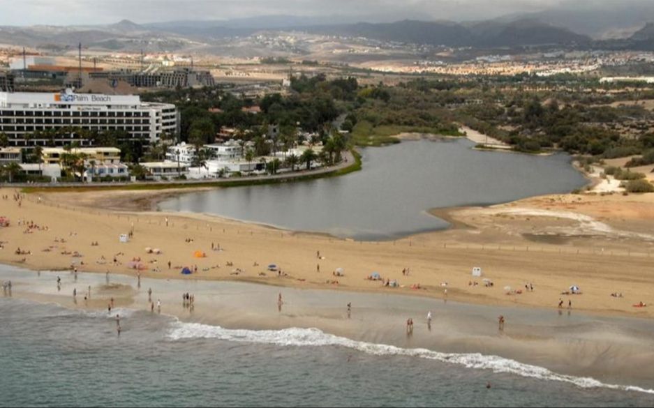 Maspalomas Pond (La Charca), a sensitive coastal wetland adjacent to major tourist developments. Photo: Instituto Geológico y Minero de España. Charca de Maspalomas (IC3045)